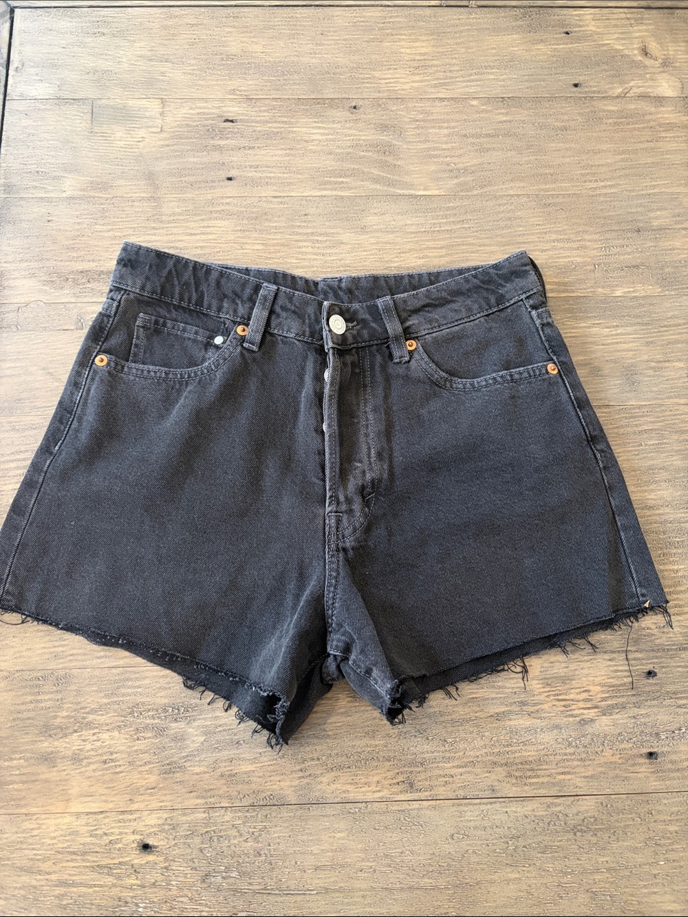 High-Rise Black Denim Cutoff Shorts with Raw Hem